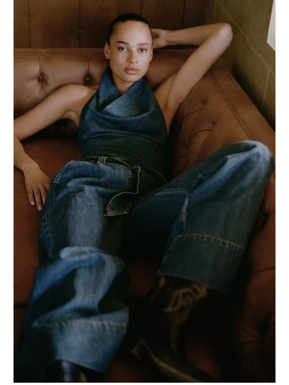 ZARA Z1975 HALTER DENIM JUMPSUIT